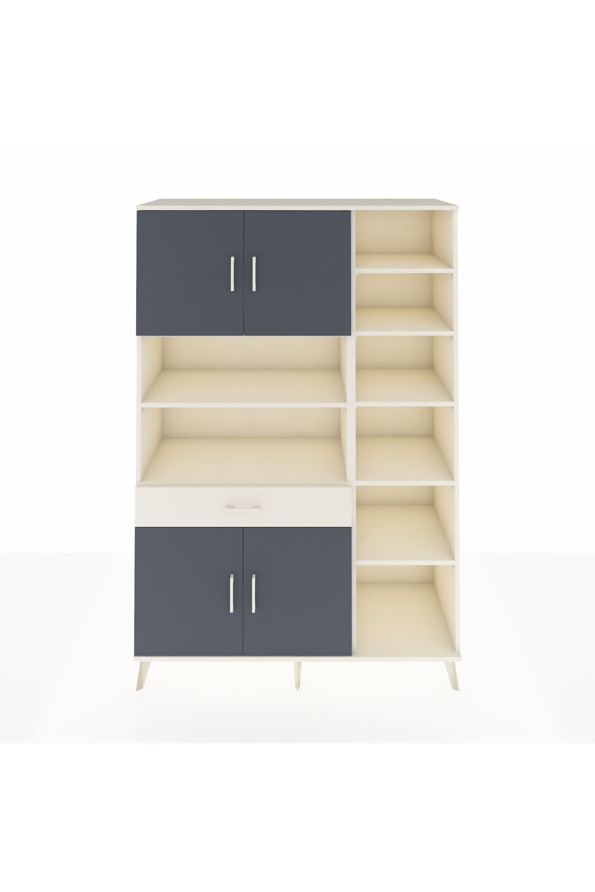 Hyperion Dolap 10 Raflı Tek Çekmeceli 4 Kapaklı 132x44x195 Aytaşı-Antrasit/Aytaşı