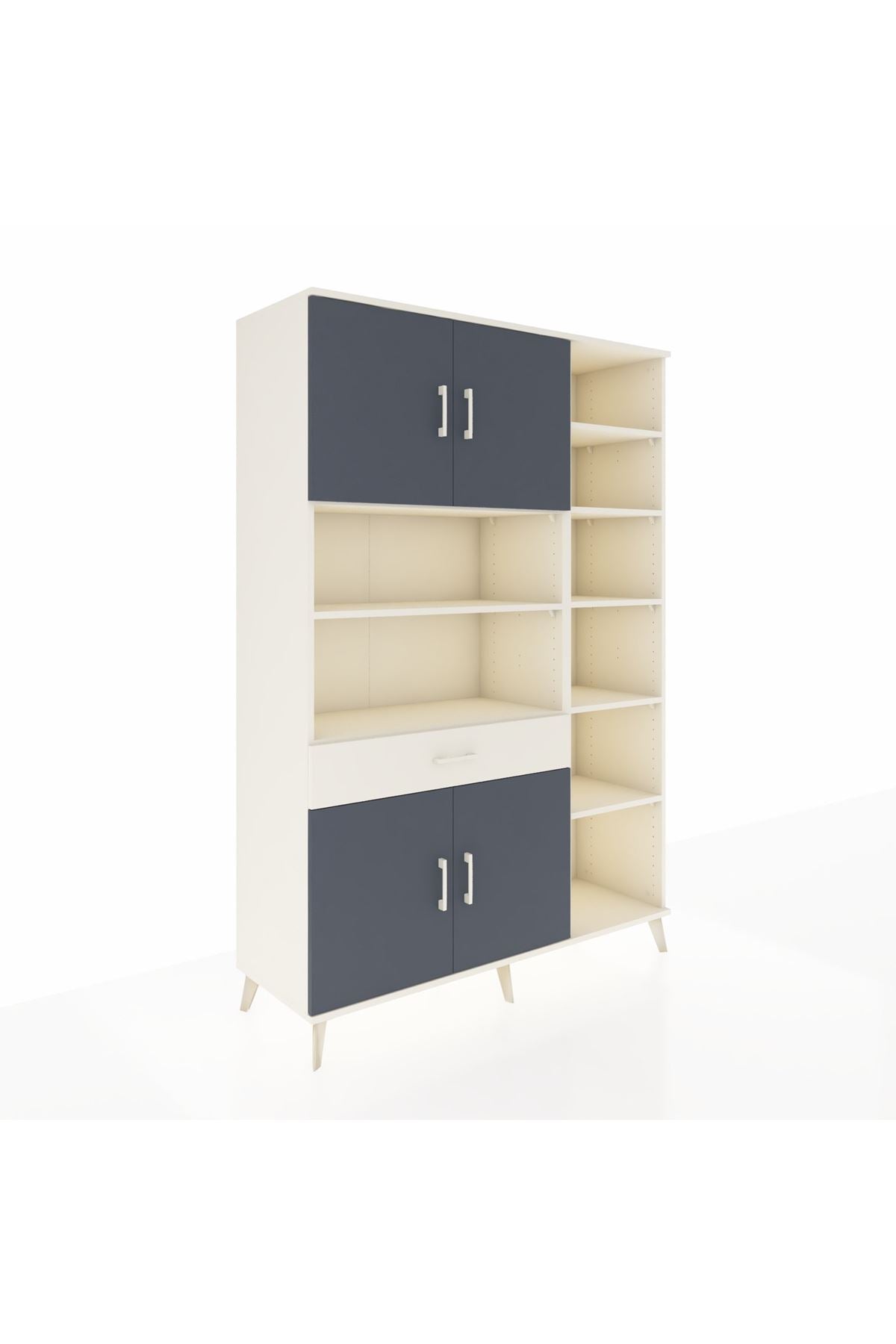 Hyperion Dolap 10 Raflı Tek Çekmeceli 4 Kapaklı 132x44x195 Aytaşı-Antrasit/Aytaşı