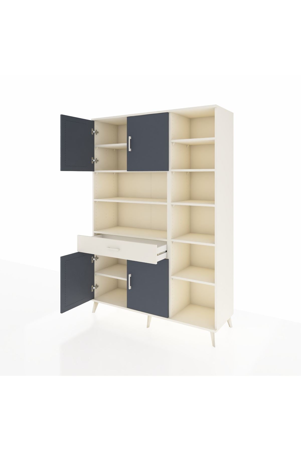 Hyperion Dolap 10 Raflı Tek Çekmeceli 4 Kapaklı 132x44x195 Aytaşı-Antrasit/Aytaşı