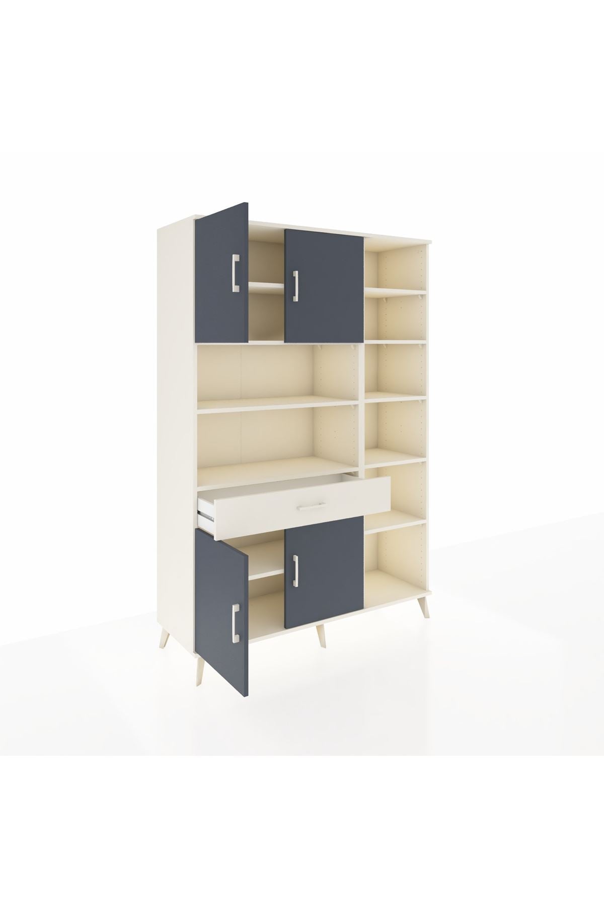 Hyperion Dolap 10 Raflı Tek Çekmeceli 4 Kapaklı 132x44x195 Aytaşı-Antrasit/Aytaşı