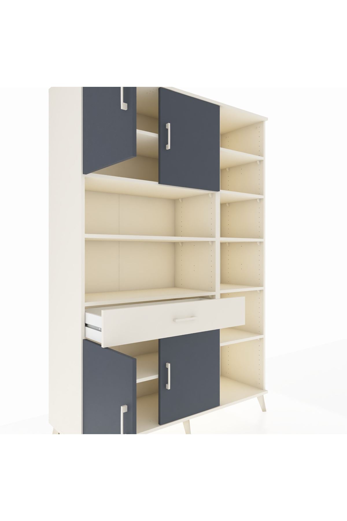 Hyperion Dolap 10 Raflı Tek Çekmeceli 4 Kapaklı 132x44x195 Aytaşı-Antrasit/Aytaşı