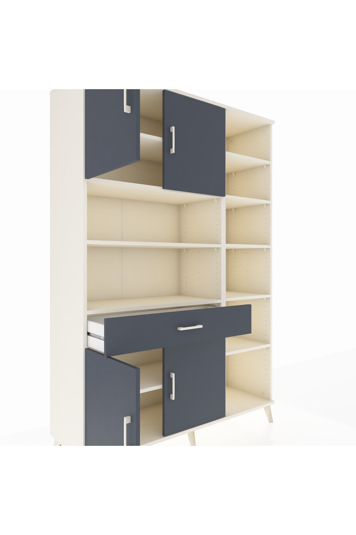 Hyperion Dolap 10 Raflı Tek Çekmeceli 4 Kapaklı 132x44x195 Aytaşı-Antrasit/Antrasit