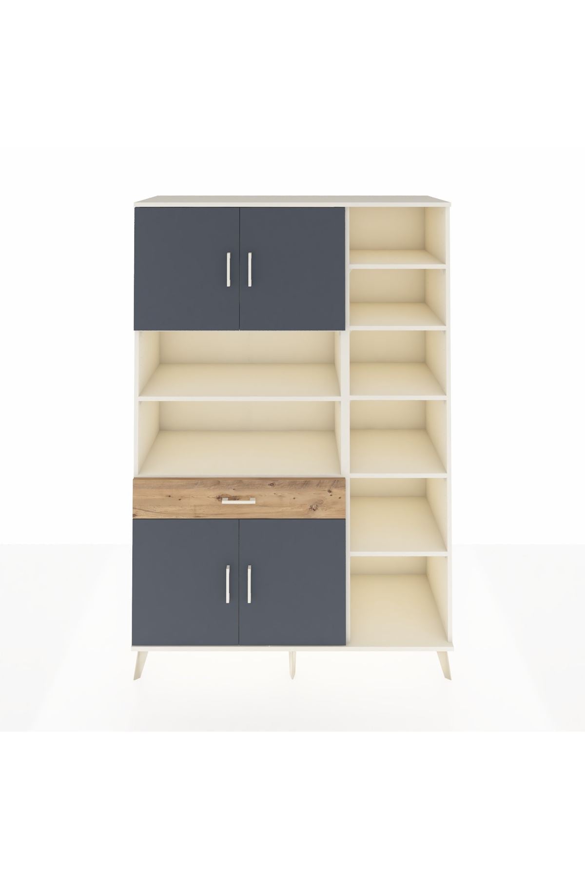 Hyperion Dolap 10 Raflı Tek Çekmeceli 4 Kapaklı 132x44x195 Aytaşı-Antrasit/Çam