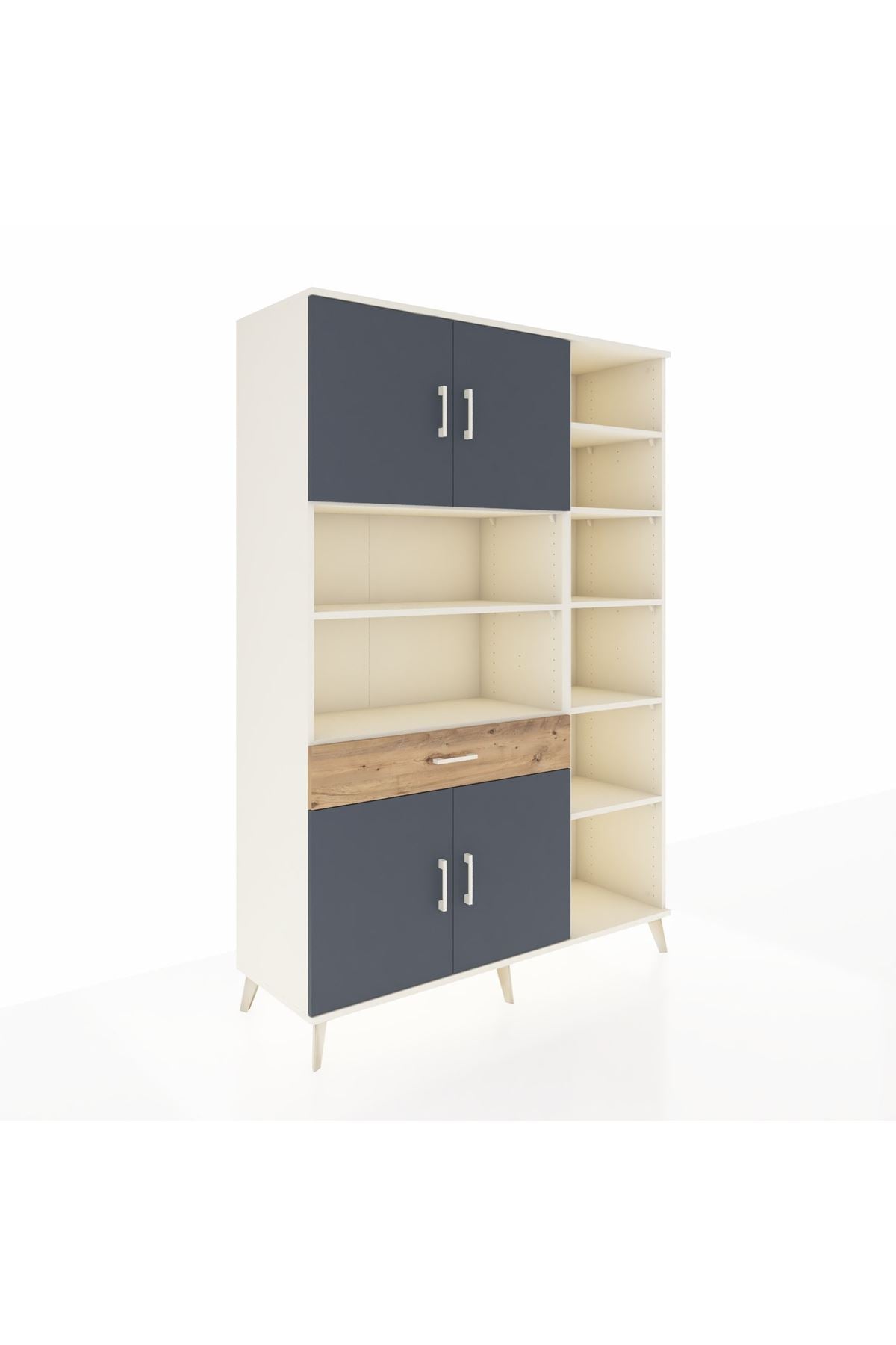 Hyperion Dolap 10 Raflı Tek Çekmeceli 4 Kapaklı 132x44x195 Aytaşı-Antrasit/Çam