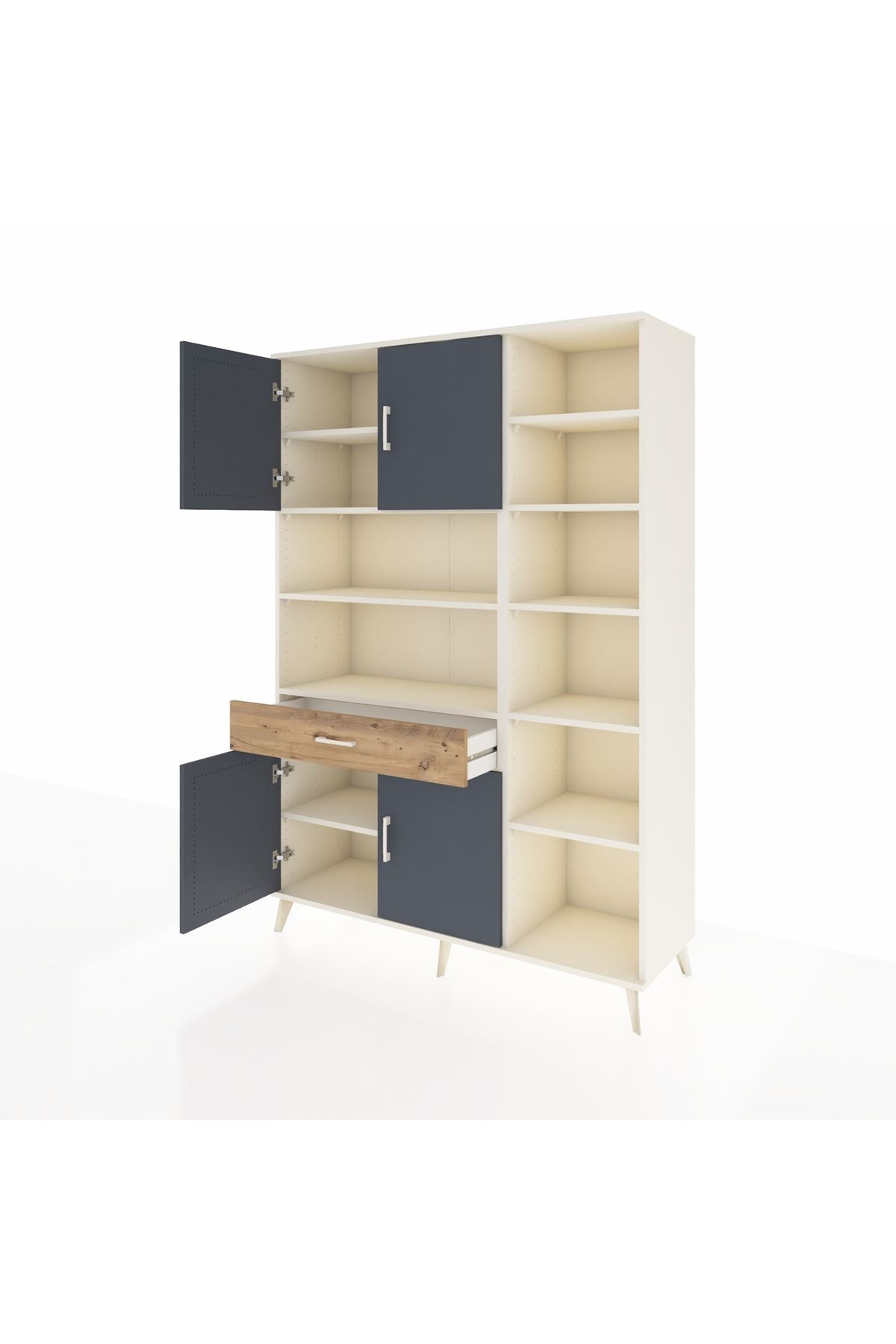 Hyperion Dolap 10 Raflı Tek Çekmeceli 4 Kapaklı 132x44x195 Aytaşı-Antrasit/Çam