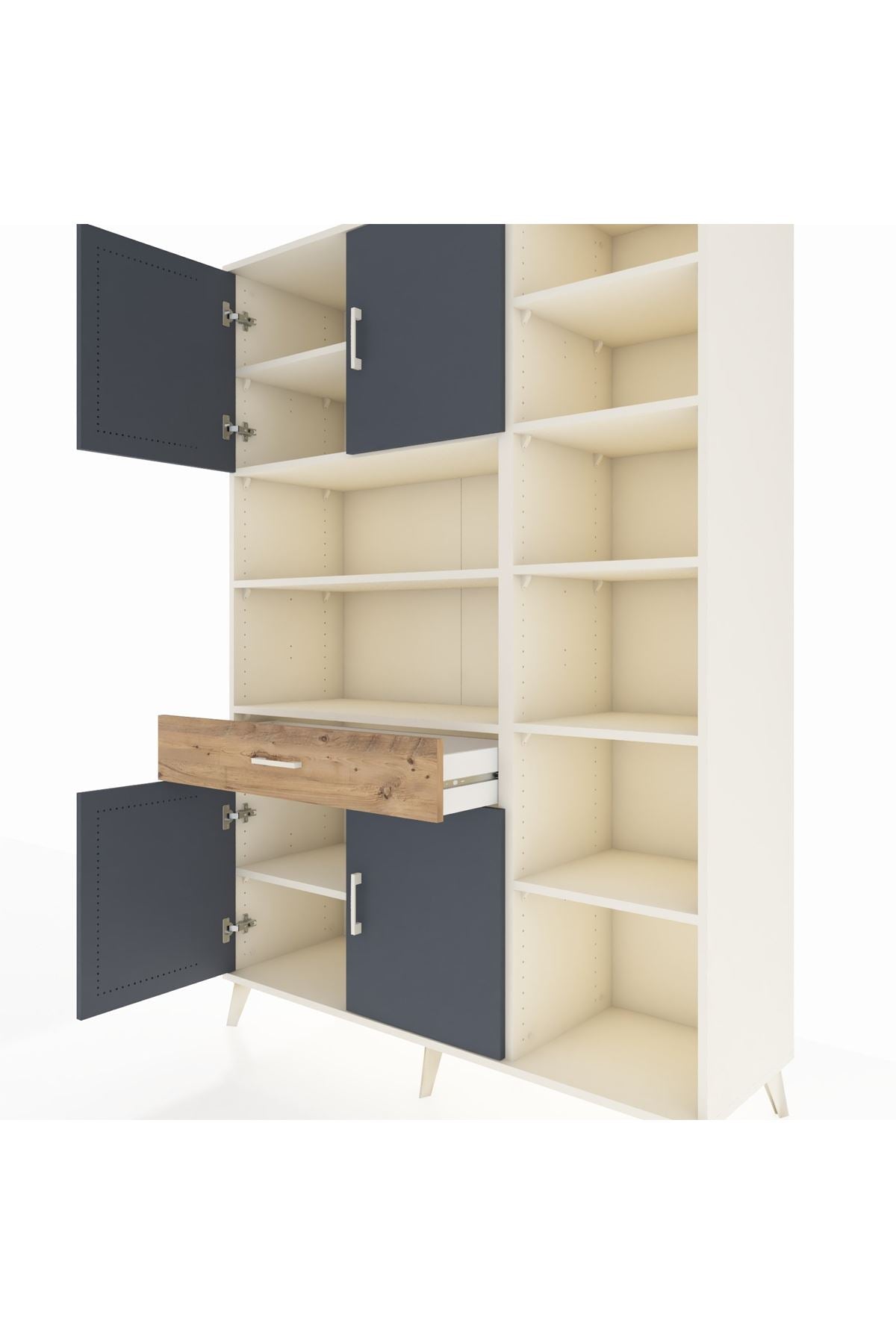 Hyperion Dolap 10 Raflı Tek Çekmeceli 4 Kapaklı 132x44x195 Aytaşı-Antrasit/Çam