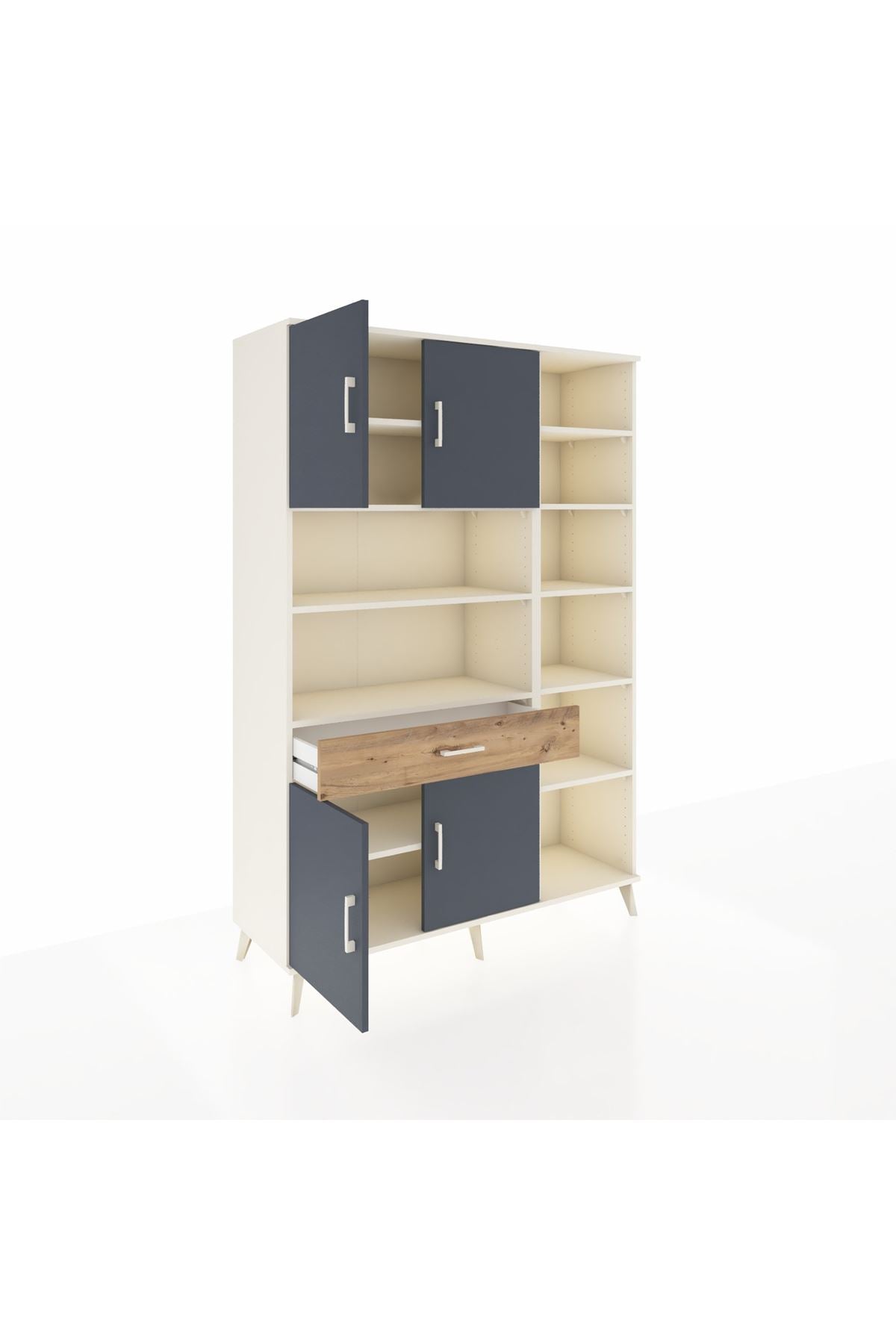 Hyperion Dolap 10 Raflı Tek Çekmeceli 4 Kapaklı 132x44x195 Aytaşı-Antrasit/Çam