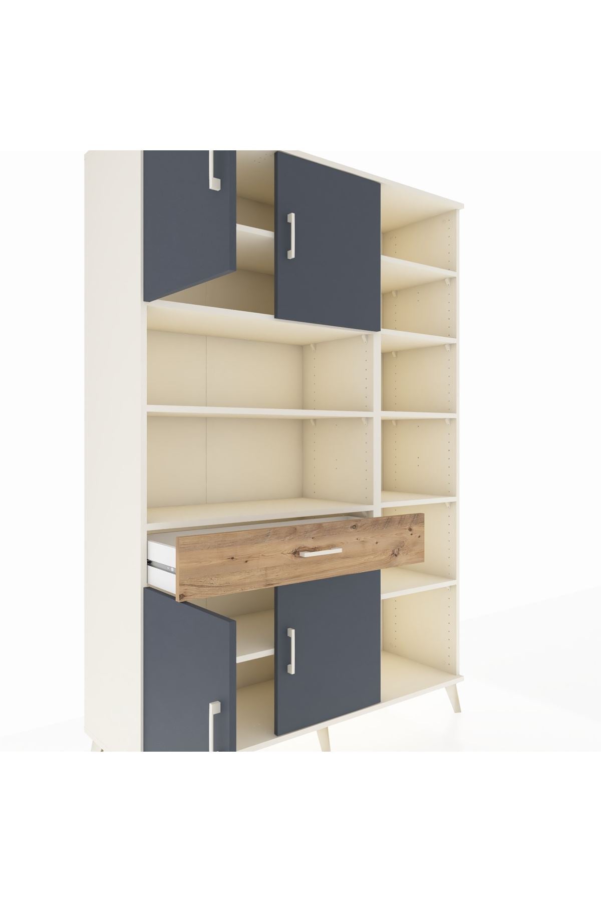 Hyperion Dolap 10 Raflı Tek Çekmeceli 4 Kapaklı 132x44x195 Aytaşı-Antrasit/Çam