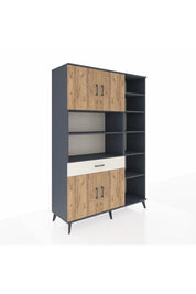 Hyperion Dolap 10 Raflı Tek Çekmeceli 4 Kapaklı 132x44x195 Antrasit-Çam/Aytaşı