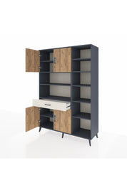 Hyperion Dolap 10 Raflı Tek Çekmeceli 4 Kapaklı 132x44x195 Antrasit-Çam/Aytaşı