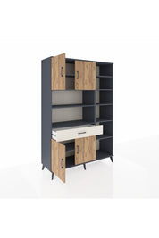 Hyperion Dolap 10 Raflı Tek Çekmeceli 4 Kapaklı 132x44x195 Antrasit-Çam/Aytaşı