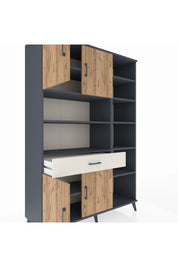 Hyperion Dolap 10 Raflı Tek Çekmeceli 4 Kapaklı 132x44x195 Antrasit-Çam/Aytaşı