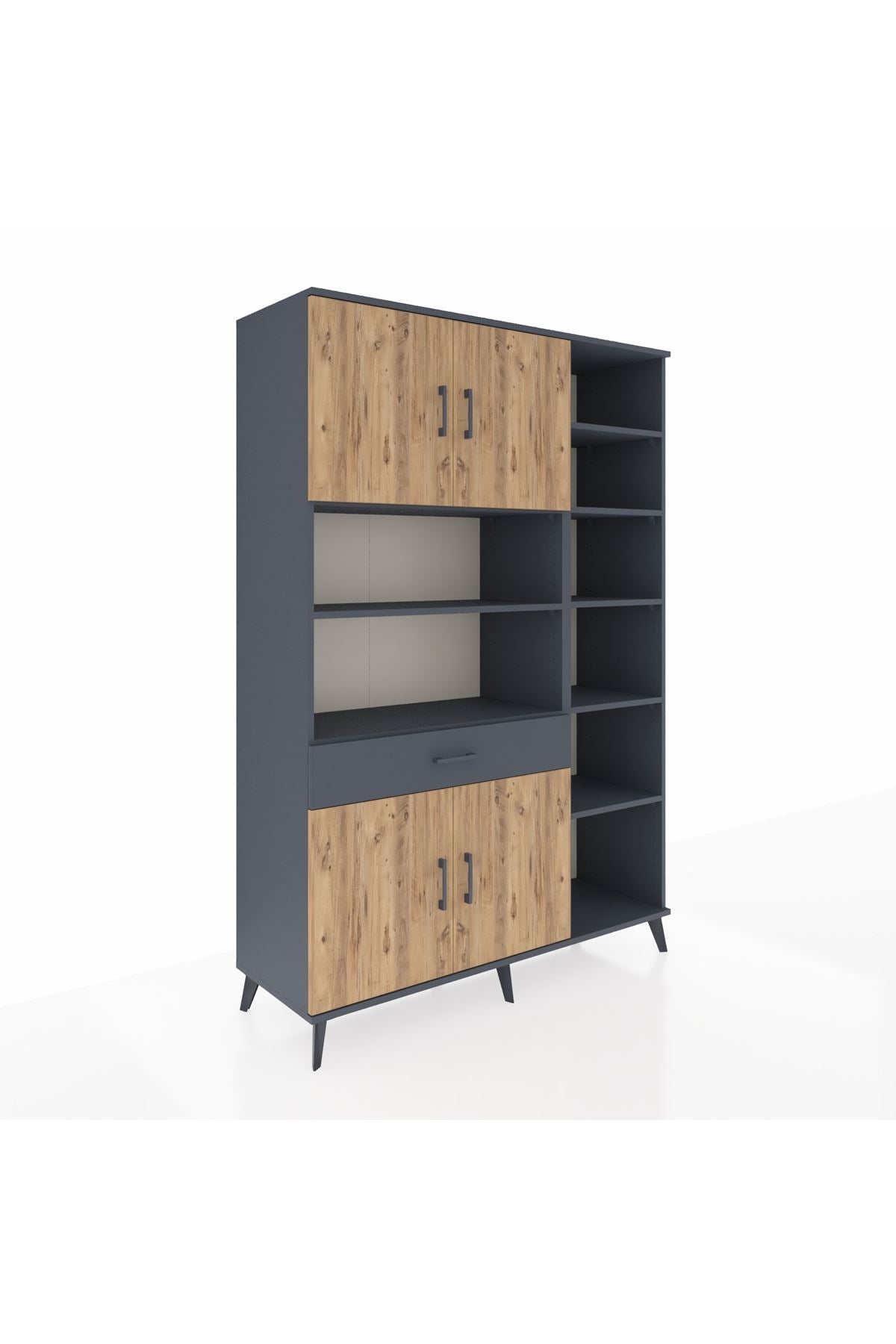 Hyperion Dolap 10 Raflı Tek Çekmeceli 4 Kapaklı 132x44x195 Antrasit-Çam/Antrasit