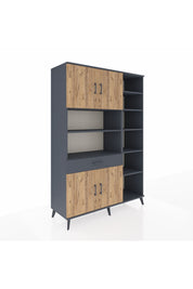 Hyperion Dolap 10 Raflı Tek Çekmeceli 4 Kapaklı 132x44x195 Antrasit-Çam/Antrasit