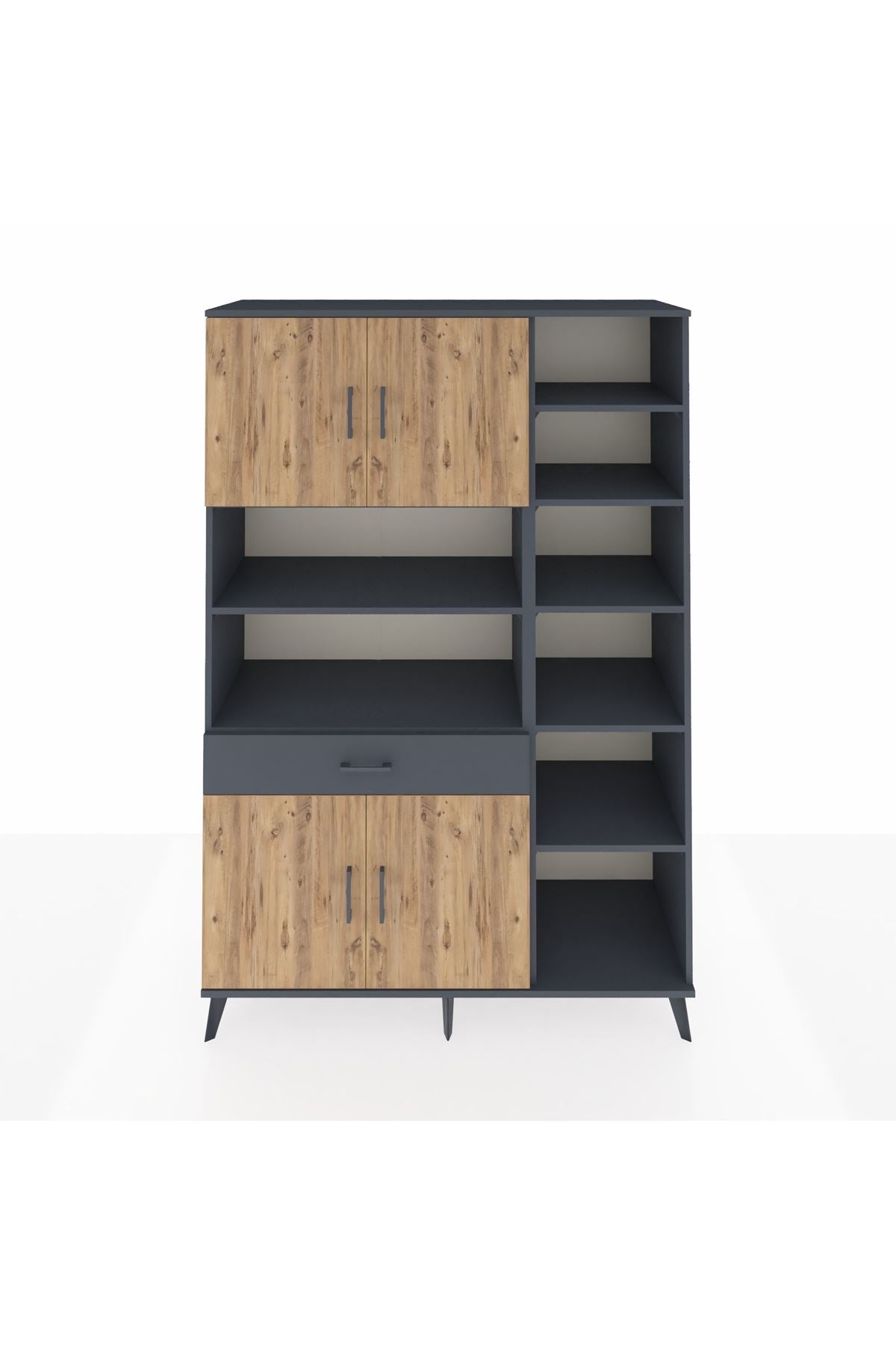 Hyperion Dolap 10 Raflı Tek Çekmeceli 4 Kapaklı 132x44x195 Antrasit-Çam/Antrasit