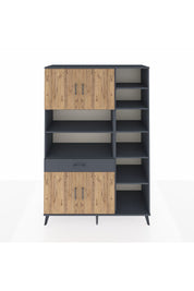 Hyperion Dolap 10 Raflı Tek Çekmeceli 4 Kapaklı 132x44x195 Antrasit-Çam/Antrasit