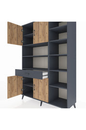 Hyperion Dolap 10 Raflı Tek Çekmeceli 4 Kapaklı 132x44x195 Antrasit-Çam/Antrasit