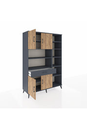 Hyperion Dolap 10 Raflı Tek Çekmeceli 4 Kapaklı 132x44x195 Antrasit-Çam/Antrasit