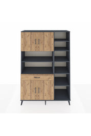 Hyperion Dolap 10 Raflı Tek Çekmeceli 4 Kapaklı 132x44x195 Antrasit-Çam/Çam
