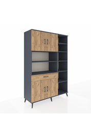 Hyperion Dolap 10 Raflı Tek Çekmeceli 4 Kapaklı 132x44x195 Antrasit-Çam/Çam