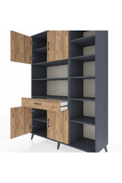 Hyperion Dolap 10 Raflı Tek Çekmeceli 4 Kapaklı 132x44x195 Antrasit-Çam/Çam