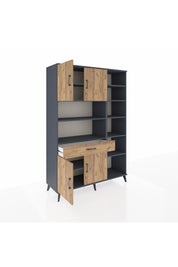 Hyperion Dolap 10 Raflı Tek Çekmeceli 4 Kapaklı 132x44x195 Antrasit-Çam/Çam