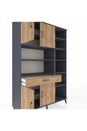 Hyperion Dolap 10 Raflı Tek Çekmeceli 4 Kapaklı 132x44x195 Antrasit-Çam/Çam