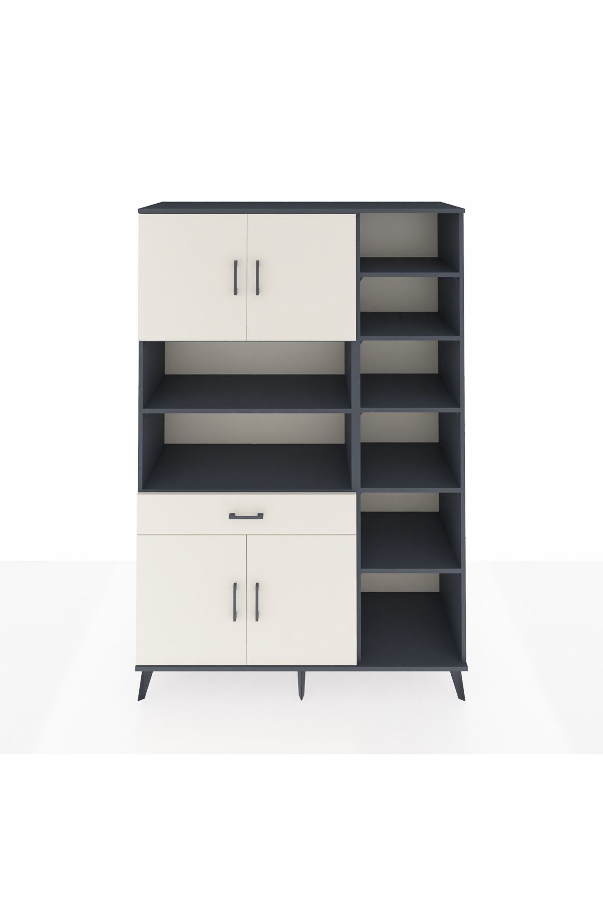 Hyperion Dolap 10 Raflı Tek Çekmeceli 4 Kapaklı 132x44x195 Antrasit-Aytaşı/Aytaşı