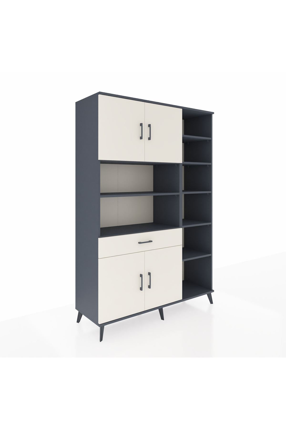 Hyperion Dolap 10 Raflı Tek Çekmeceli 4 Kapaklı 132x44x195 Antrasit-Aytaşı/Aytaşı