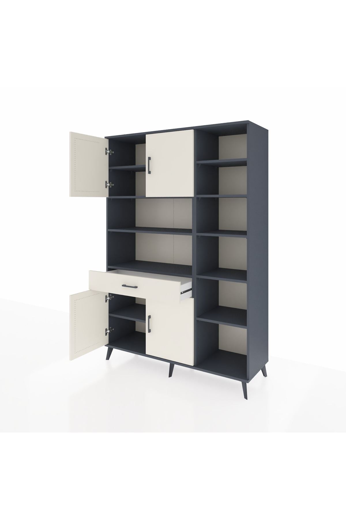 Hyperion Dolap 10 Raflı Tek Çekmeceli 4 Kapaklı 132x44x195 Antrasit-Aytaşı/Aytaşı