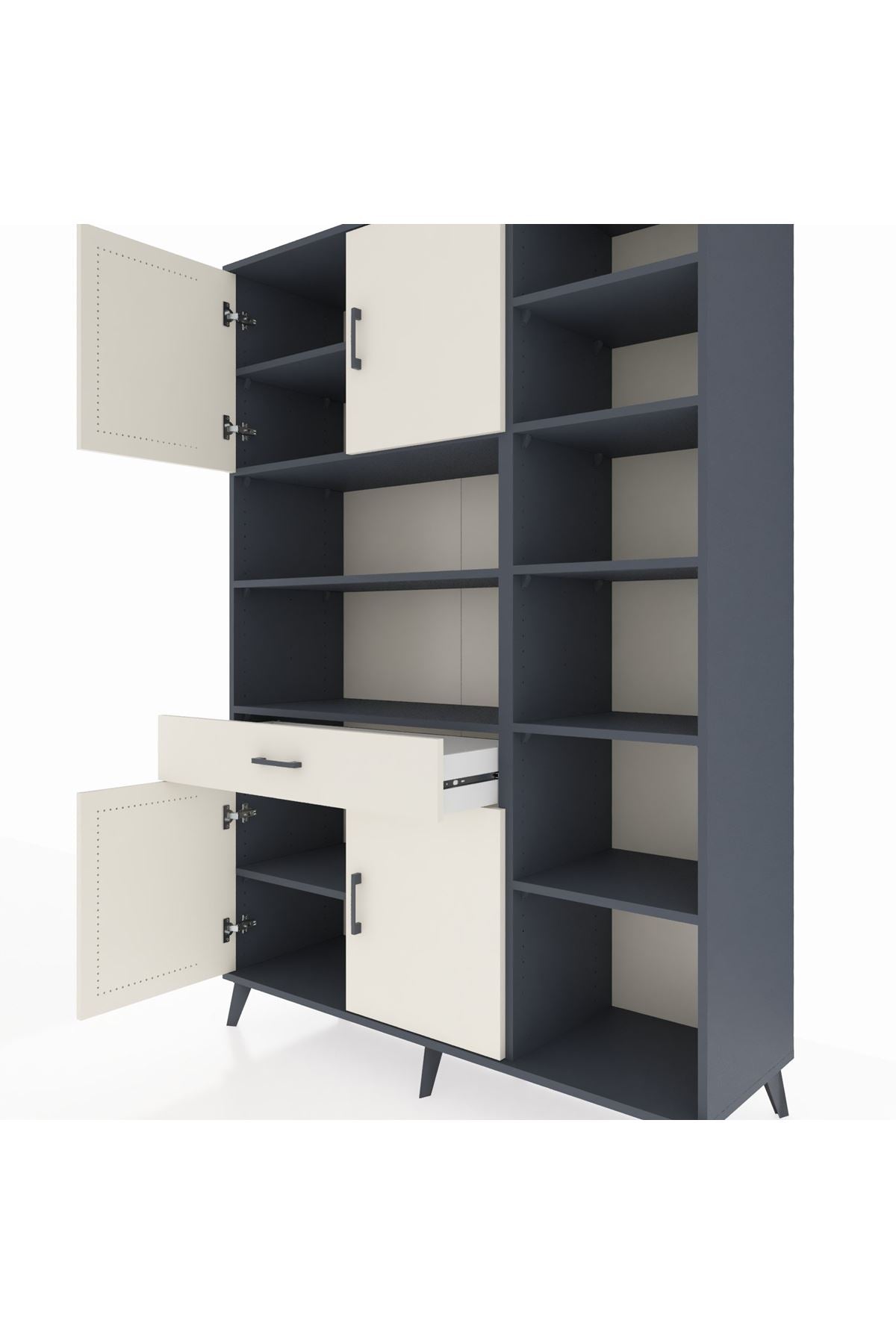 Hyperion Dolap 10 Raflı Tek Çekmeceli 4 Kapaklı 132x44x195 Antrasit-Aytaşı/Aytaşı