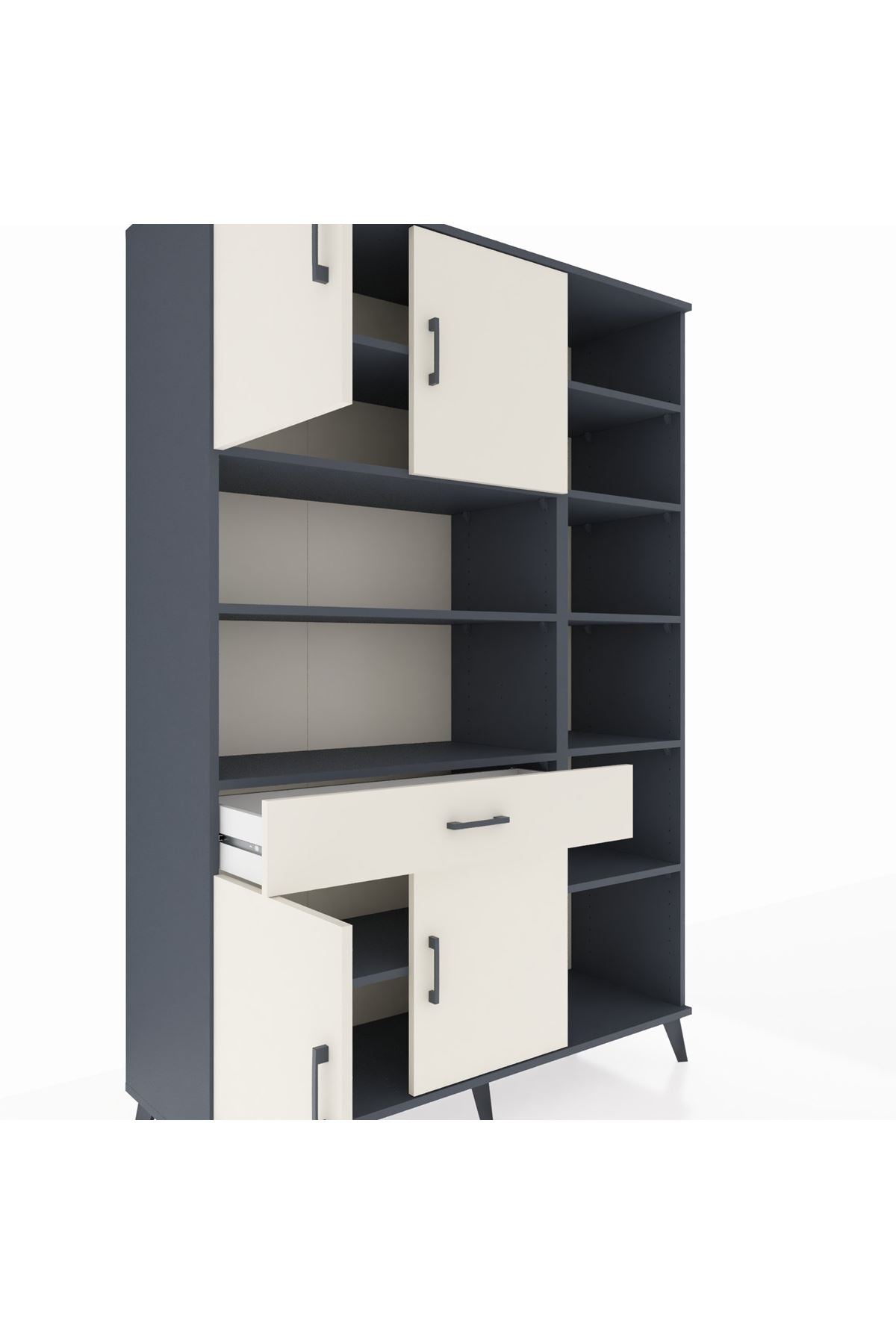 Hyperion Dolap 10 Raflı Tek Çekmeceli 4 Kapaklı 132x44x195 Antrasit-Aytaşı/Aytaşı
