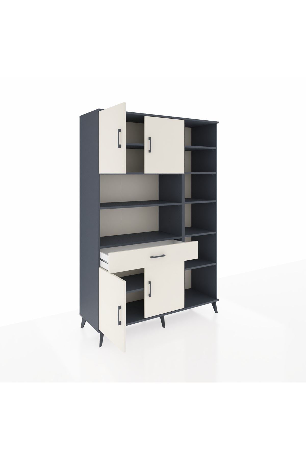 Hyperion Dolap 10 Raflı Tek Çekmeceli 4 Kapaklı 132x44x195 Antrasit-Aytaşı/Aytaşı