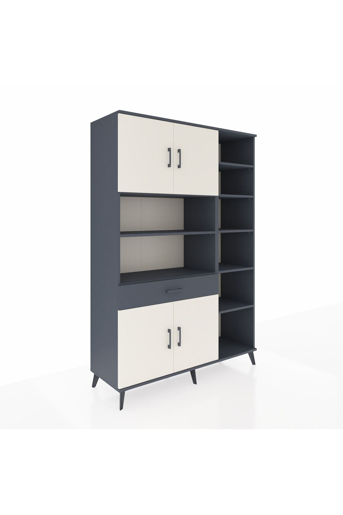 Hyperion Dolap 10 Raflı Tek Çekmeceli 4 Kapaklı 132x44x195 Antrasit-Aytaşı/Antrasit