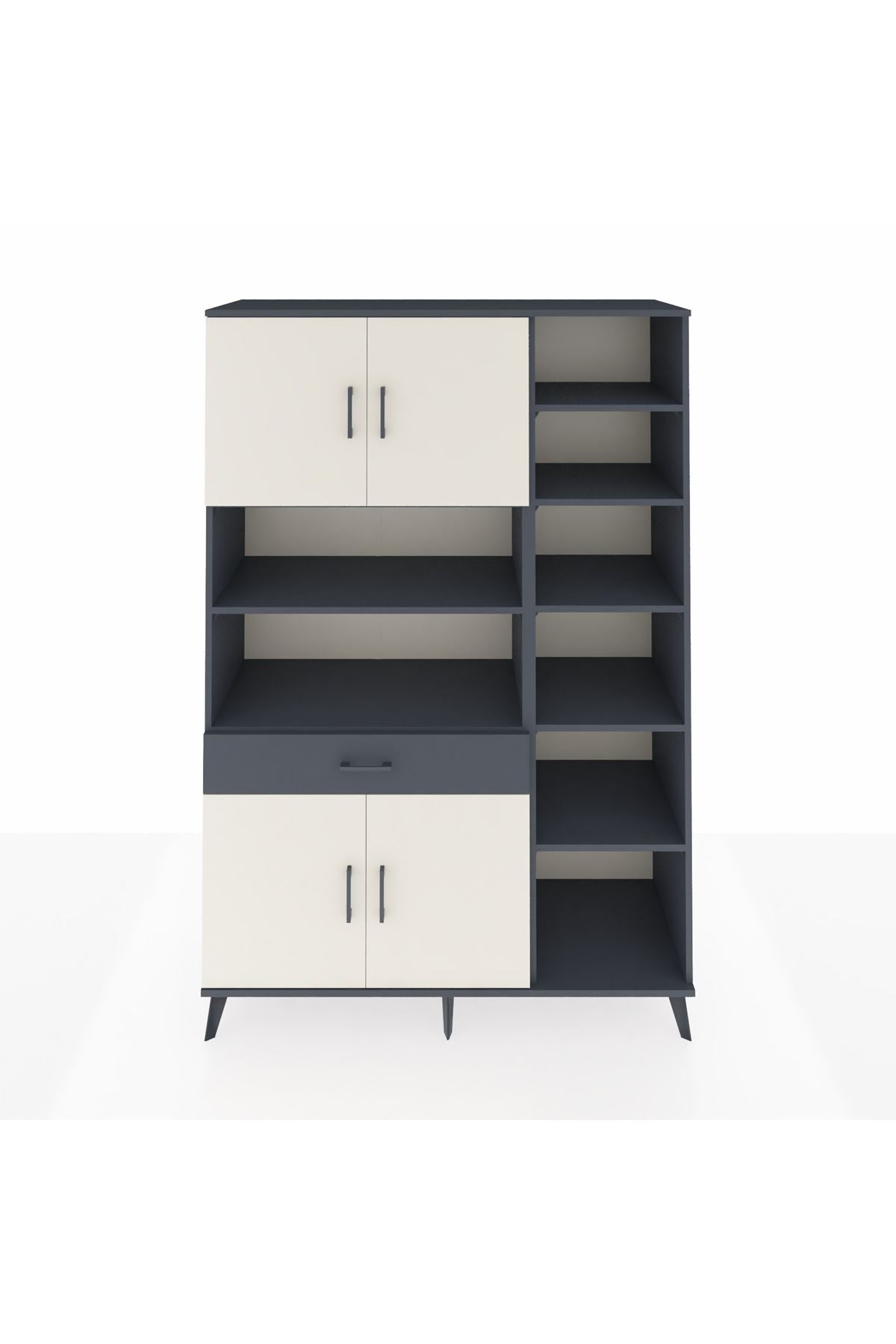 Hyperion Dolap 10 Raflı Tek Çekmeceli 4 Kapaklı 132x44x195 Antrasit-Aytaşı/Antrasit