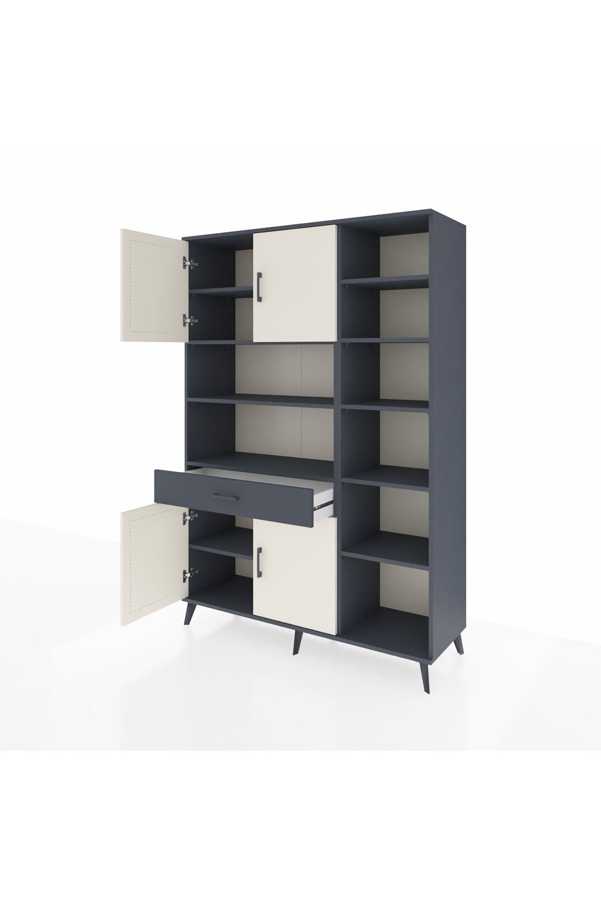 Hyperion Dolap 10 Raflı Tek Çekmeceli 4 Kapaklı 132x44x195 Antrasit-Aytaşı/Antrasit
