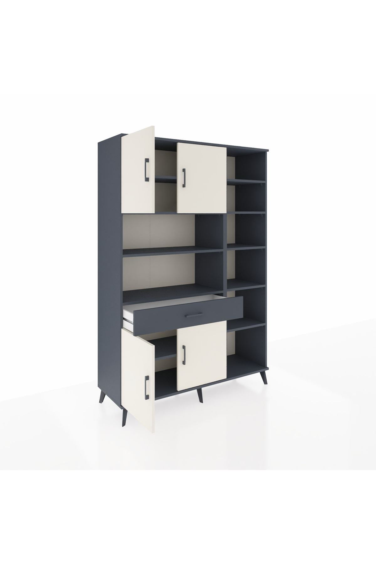 Hyperion Dolap 10 Raflı Tek Çekmeceli 4 Kapaklı 132x44x195 Antrasit-Aytaşı/Antrasit