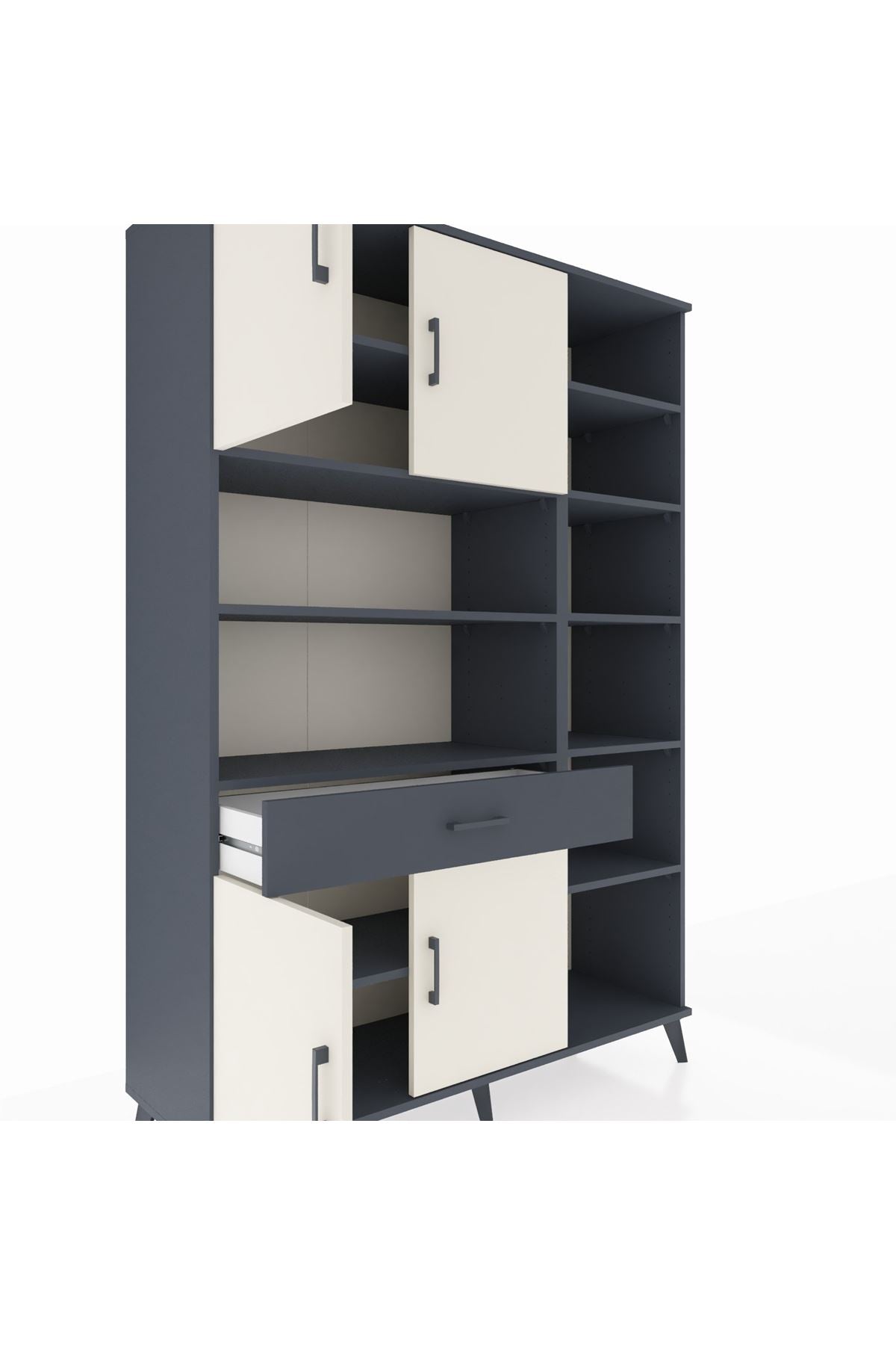 Hyperion Dolap 10 Raflı Tek Çekmeceli 4 Kapaklı 132x44x195 Antrasit-Aytaşı/Antrasit