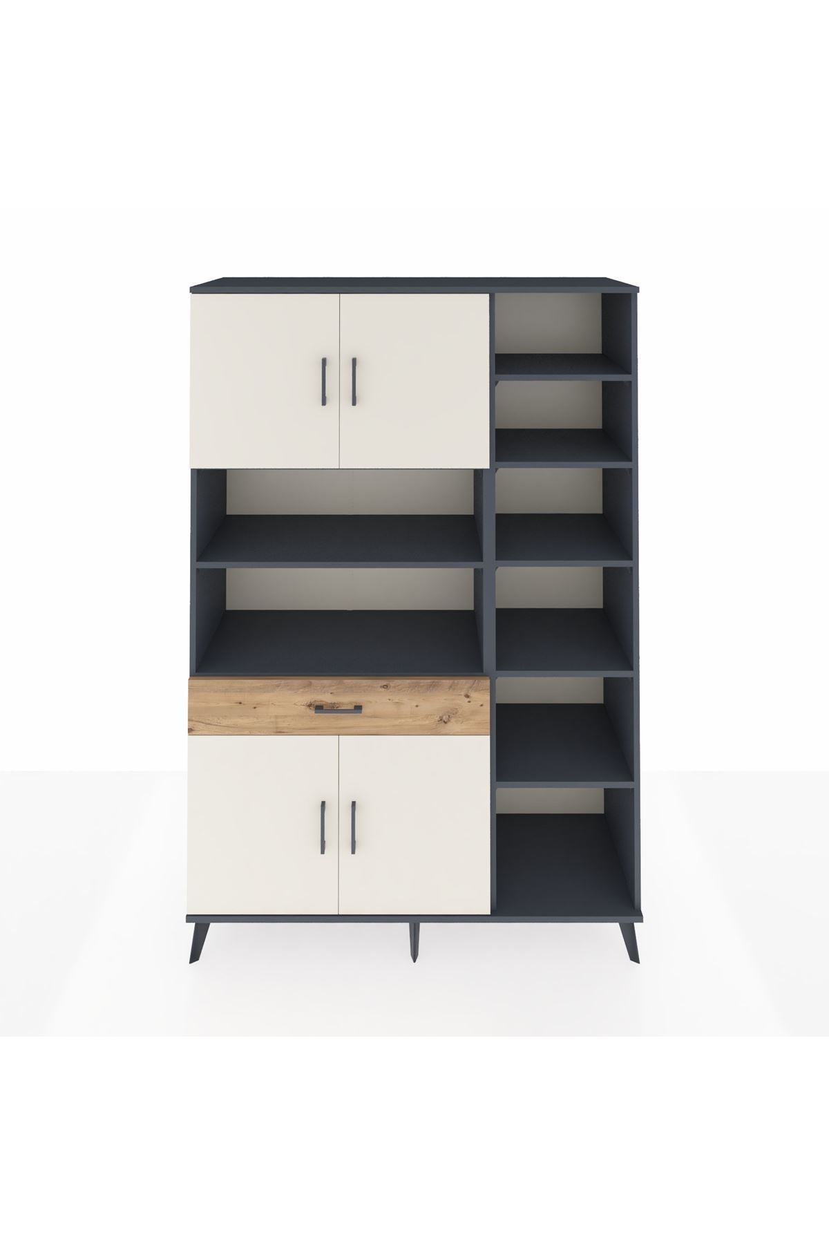 Hyperion Dolap 10 Raflı Tek Çekmeceli 4 Kapaklı 132x44x195 Antrasit-Aytaşı/Çam