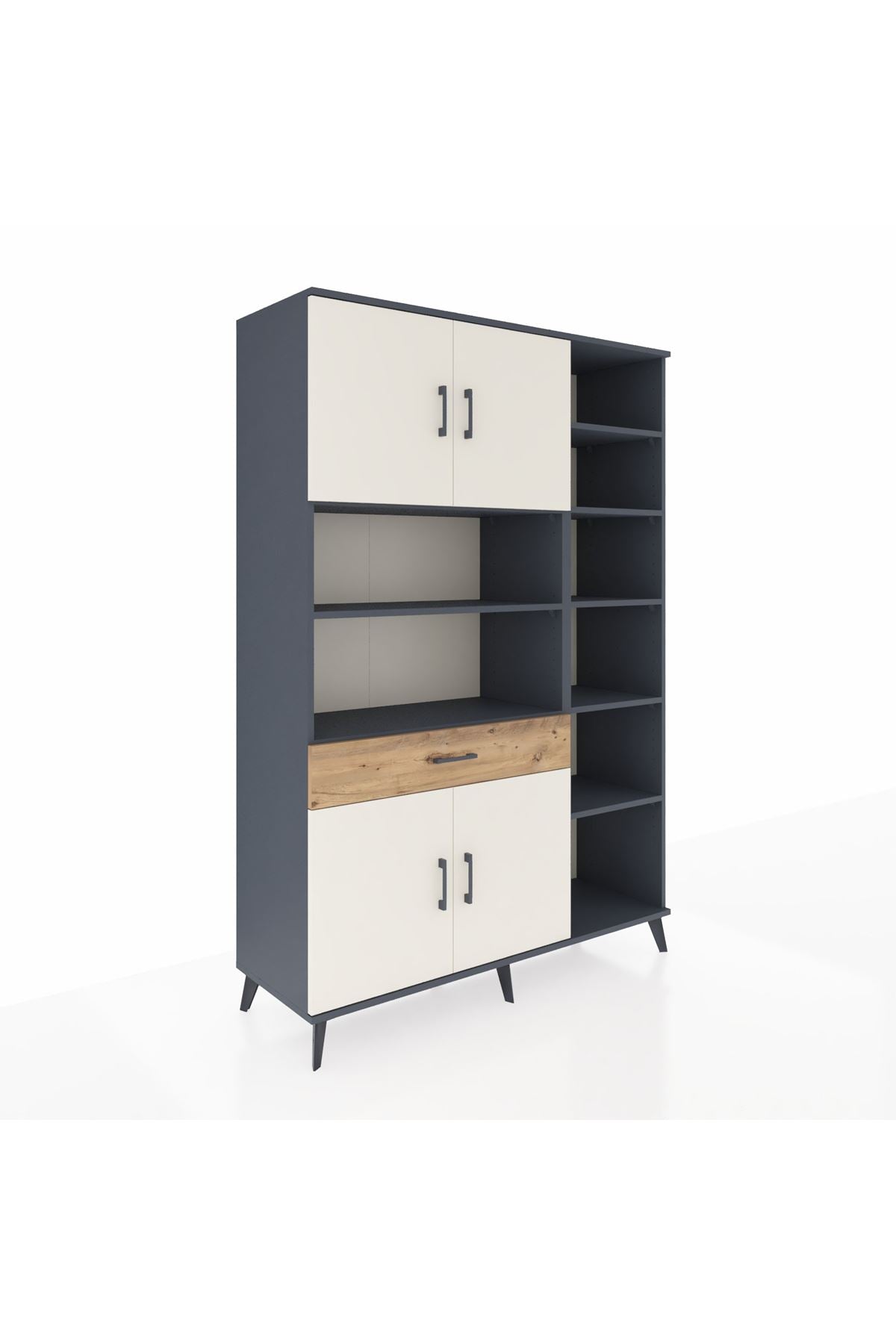 Hyperion Dolap 10 Raflı Tek Çekmeceli 4 Kapaklı 132x44x195 Antrasit-Aytaşı/Çam