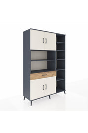 Hyperion Dolap 10 Raflı Tek Çekmeceli 4 Kapaklı 132x44x195 Antrasit-Aytaşı/Çam