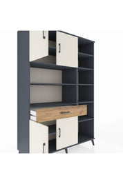 Hyperion Dolap 10 Raflı Tek Çekmeceli 4 Kapaklı 132x44x195 Antrasit-Aytaşı/Çam