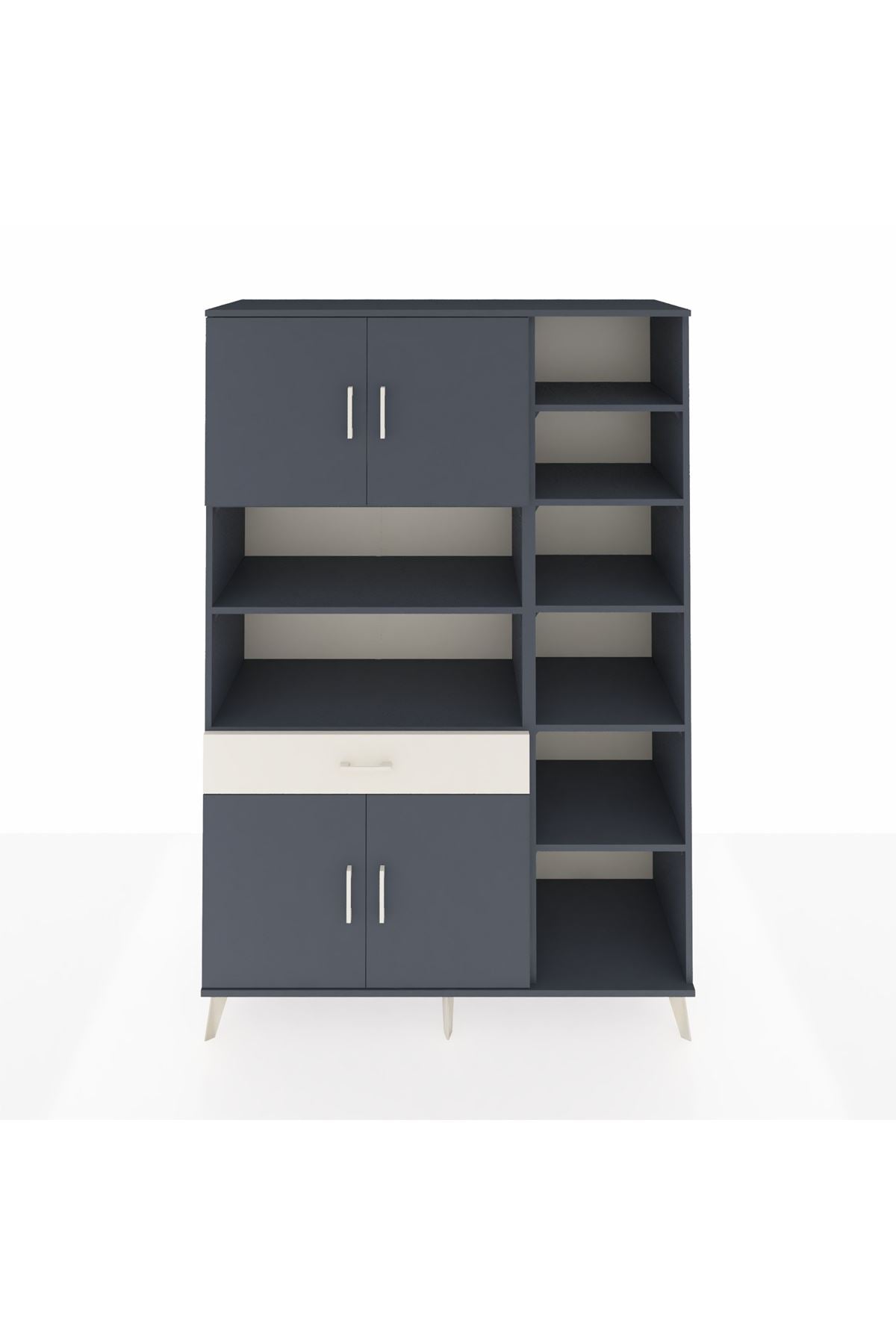 Hyperion Dolap 10 Raflı Tek Çekmeceli 4 Kapaklı 132x44x195 Antrasit-Antrasit/Aytaşı