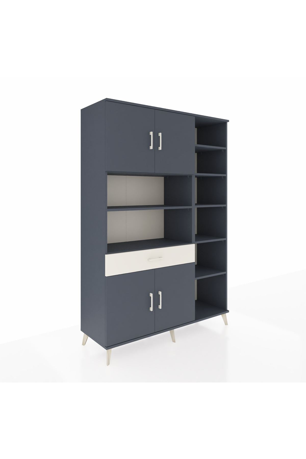 Hyperion Dolap 10 Raflı Tek Çekmeceli 4 Kapaklı 132x44x195 Antrasit-Antrasit/Aytaşı