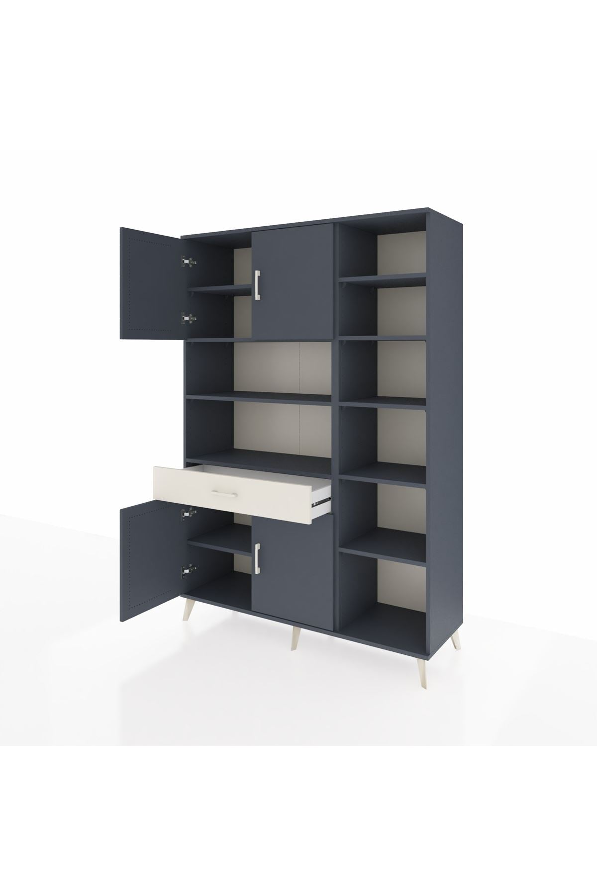 Hyperion Dolap 10 Raflı Tek Çekmeceli 4 Kapaklı 132x44x195 Antrasit-Antrasit/Aytaşı