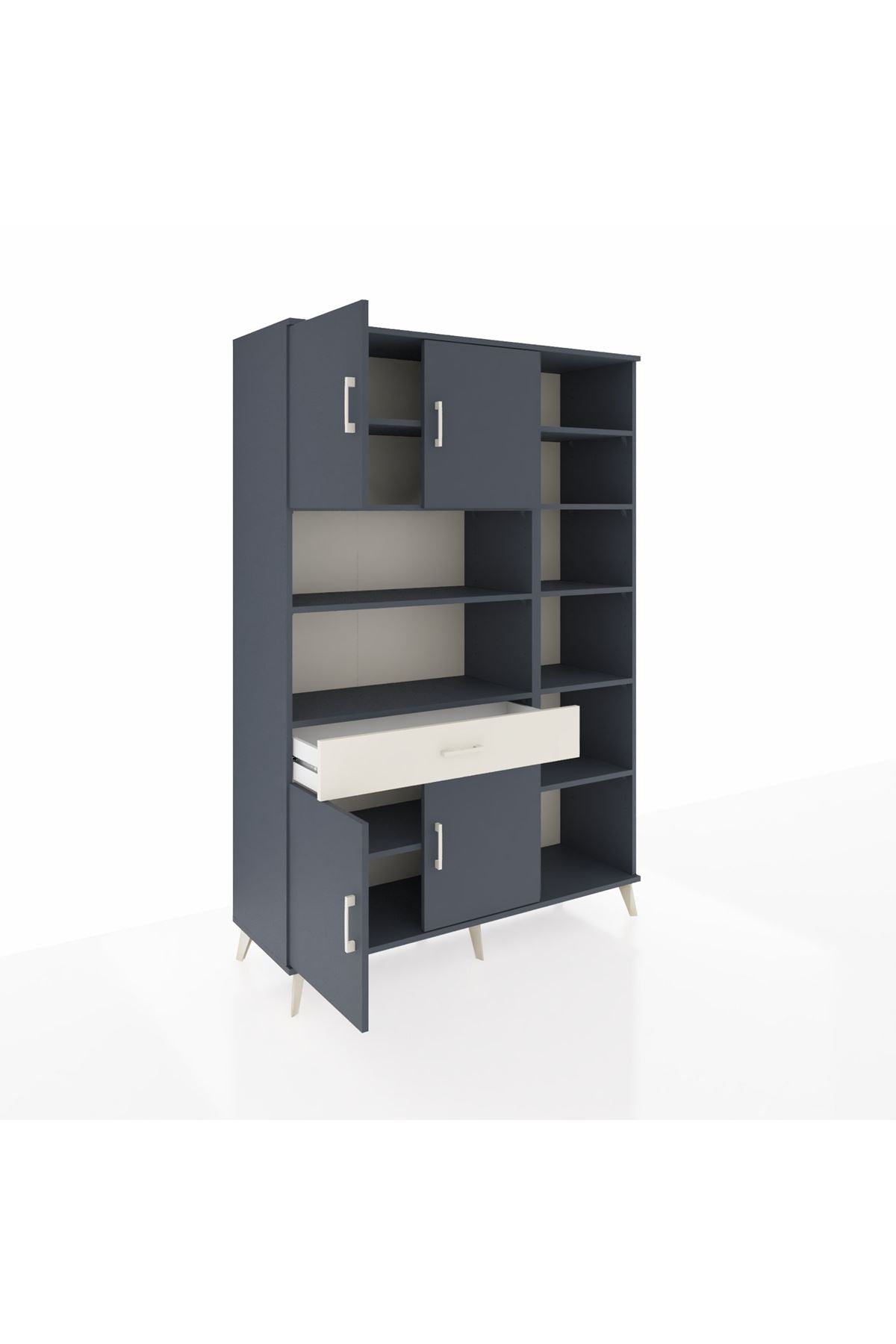 Hyperion Dolap 10 Raflı Tek Çekmeceli 4 Kapaklı 132x44x195 Antrasit-Antrasit/Aytaşı