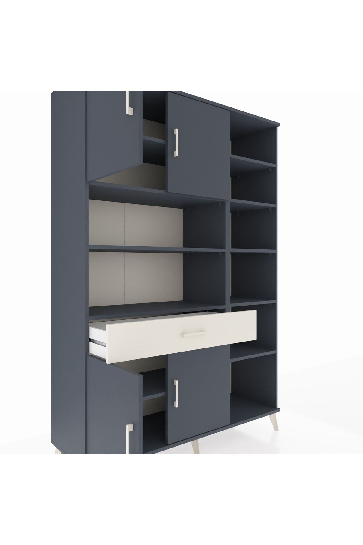 Hyperion Dolap 10 Raflı Tek Çekmeceli 4 Kapaklı 132x44x195 Antrasit-Antrasit/Aytaşı