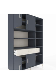 Hyperion Dolap 10 Raflı Tek Çekmeceli 4 Kapaklı 132x44x195 Antrasit-Antrasit/Aytaşı