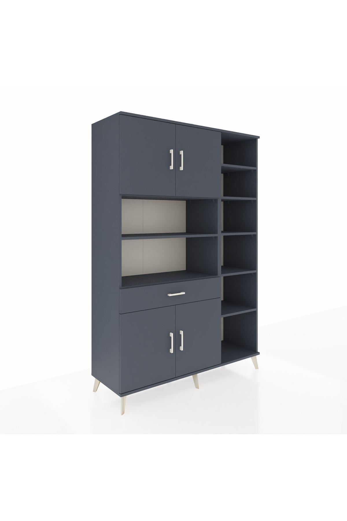 Hyperion Dolap 10 Raflı Tek Çekmeceli 4 Kapaklı 132x44x195 Antrasit-Antrasit/Antrasit