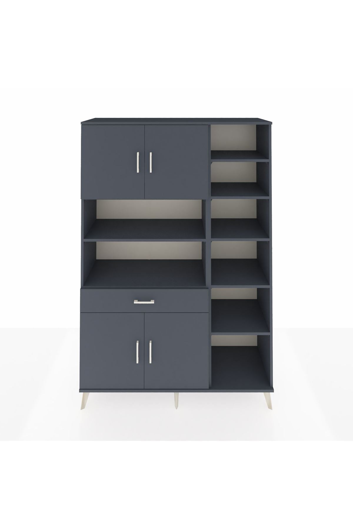 Hyperion Dolap 10 Raflı Tek Çekmeceli 4 Kapaklı 132x44x195 Antrasit-Antrasit/Antrasit